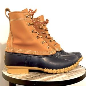 Bean Boots! L.L. Bean waterproof blue and tan duck boots, Size 7